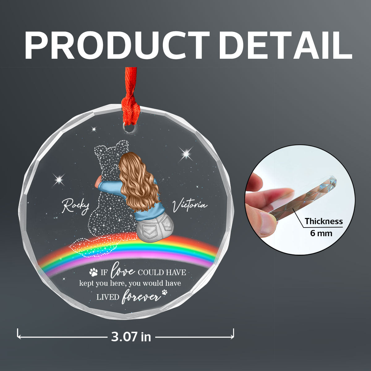 Rainbow Bridge Dog Memorial Pet Loss Keepsake Personalized Glass Ornament