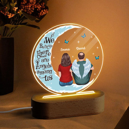 Moon Butterflies Angel Among Us Memorial Family Back View Personalized Circle Acrylic Plaque With LED Lamp - Remembrance Keepsake