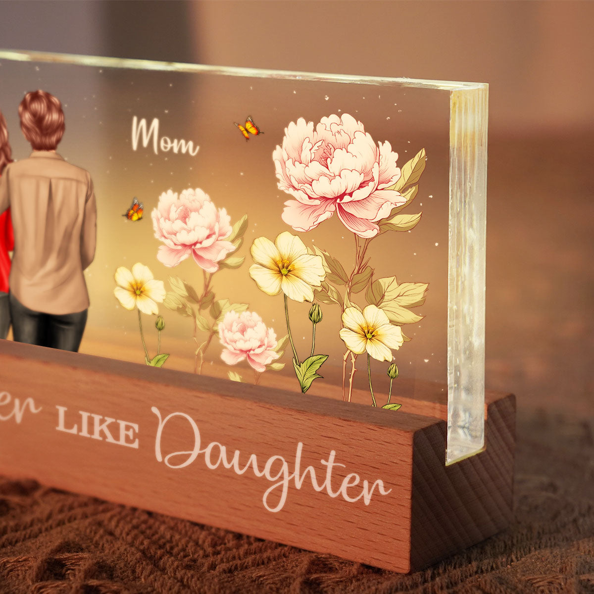 Like Mother Like Daughter Birth Month Flower Personalized Acrylic Block LED Night Light, Heartfelt Gift For Couple, For Him, For Her, Boyfriend, Girlfriend, Husband, Wife