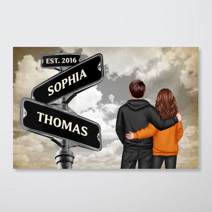 Back View Couple Street Signs Personalized Poster, Gift For Him, For Her, Husband, Wife