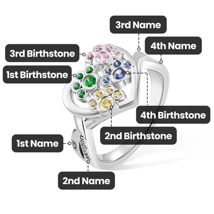 Personalized 1-4 Paw Heart Ring with Engraved Name and Birthstone Gift Birthday for Pet Lover