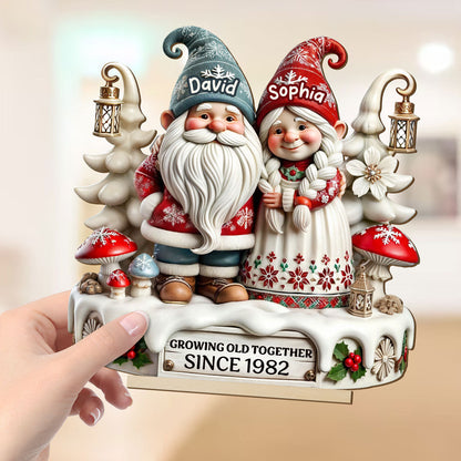 3D Effect Gnome Couple Together Personalized Standing Wooden Plaque, Heartfelt Gift For Couple, For Him, For Her, Husband, Wife