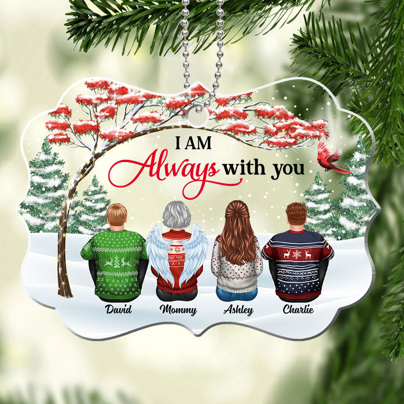 Family Sitting Red Tree Memorial Personalized Acrylic Ornament