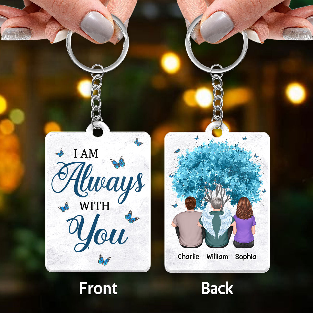 Blue Tree Butterflies Family Memorial Gift Remembrance Sympathy Keepsake Personalized Acrylic Keychain