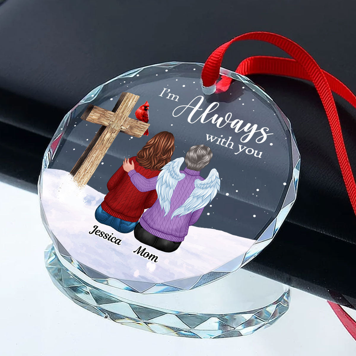 Always With You Family Cross Memorial Keepsake Personalized Glass Ornament