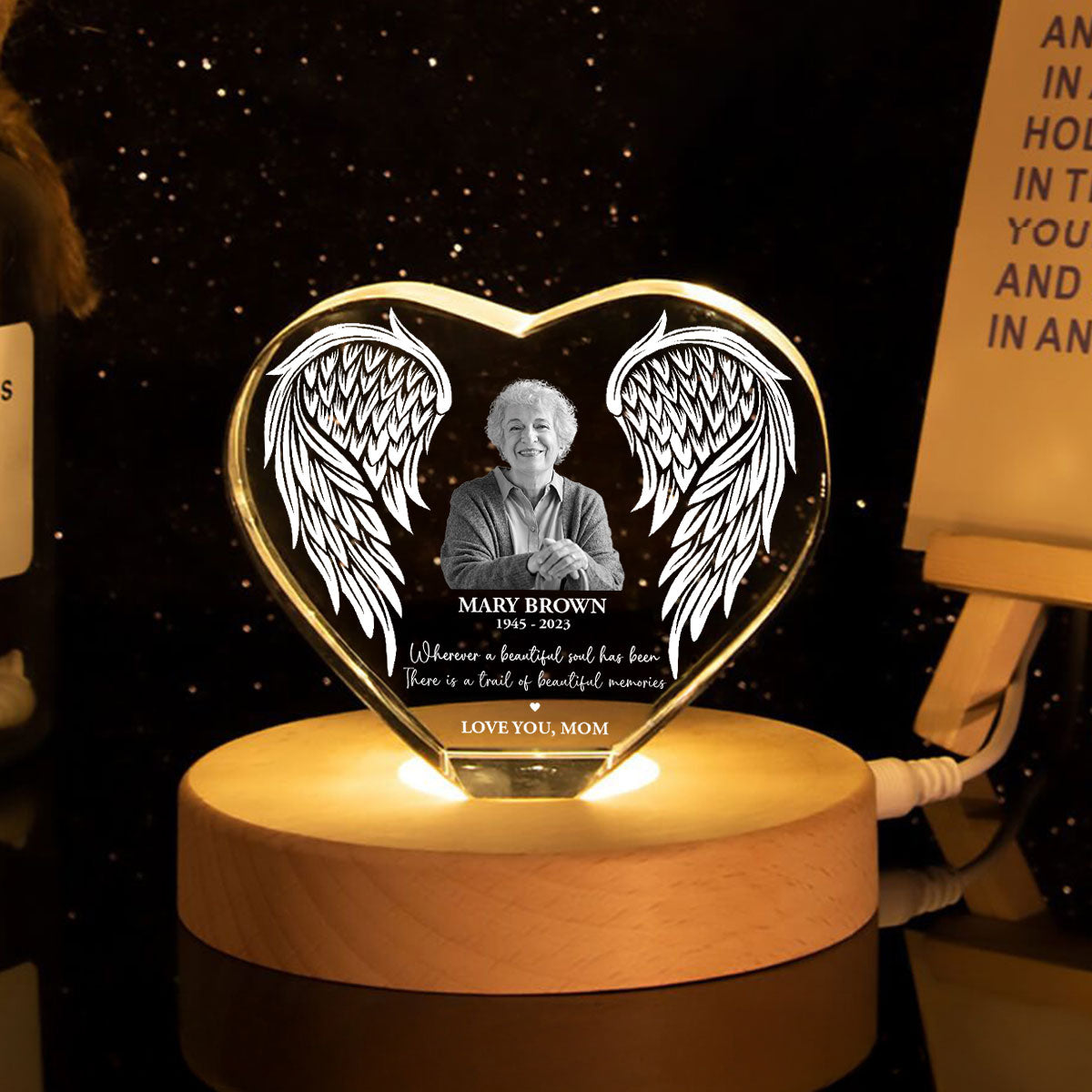 Personalized Picture Frame Memorial Gift Premium Heart LED, Heartfelt Table Decoration for Loss of Loved One