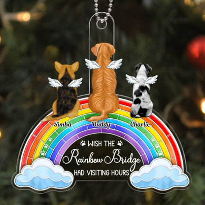 Stained Glass Rainbow Sitting Dogs Memorial Personalized Acrylic Ornament