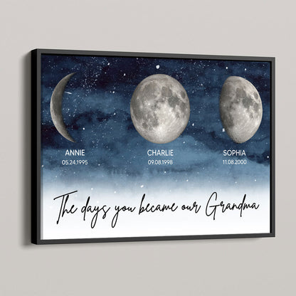 Starry Night Custom Birth Moon Phase The Days You Became Our Grandma Personalized Poster, Mother's Day Gift