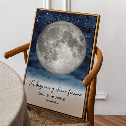 Starry Night Couple Custom Moon Phase Anniversary Date Personalized Poster, Anniversary Gift, Wedding Gift For Couple