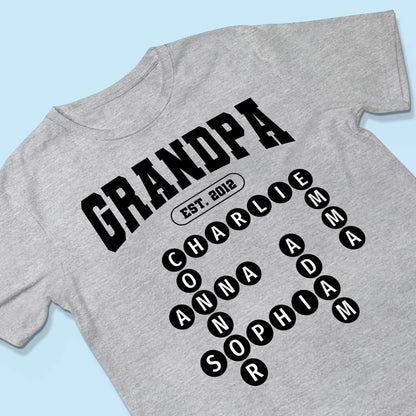 Grandpa Est Unique Grandkids Names in Crossword Puzzle Personalized Shirt