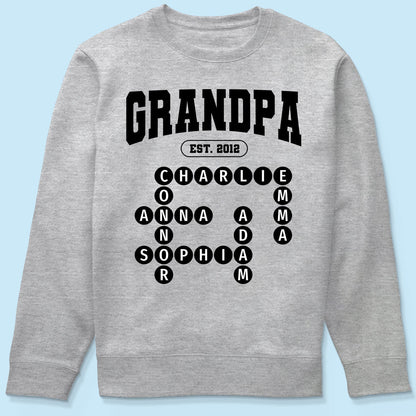 Grandpa Est Unique Grandkids Names in Crossword Puzzle Personalized Shirt