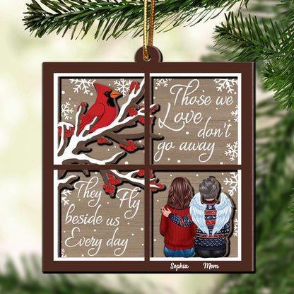 Cardinal Always With You Memorial Christmas Window Shaped Personalized 2-Layer Wooden Ornament, Sympathy Gift