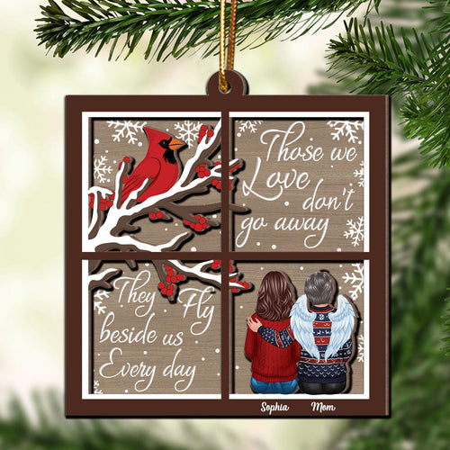 Cardinal Always With You Memorial Christmas Window Shaped Personalized 2-Layer Wooden Ornament, Sympathy Gift