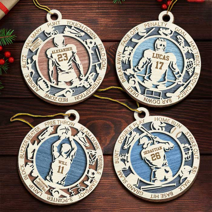 Sport Series - American Football, Baseball, Basketball, Hockey And More - Personalized Custom Round Shaped Wood Christmas Ornament