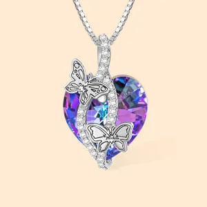 Personalised Butterfly Pendant Zircon Necklace Adorned with Heart Crystal Engraved Name Gift for Woman