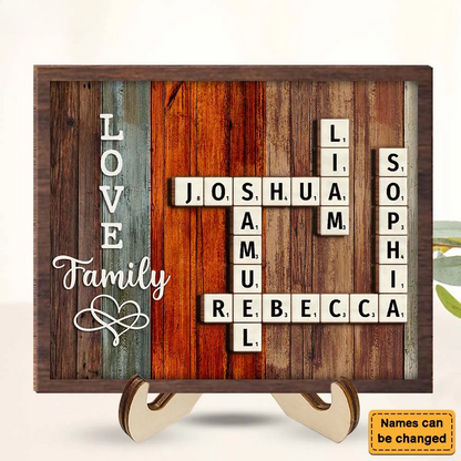 Personalized Family Crossword Art - Created In A Moment, Treasured Forever Wooden Plaque