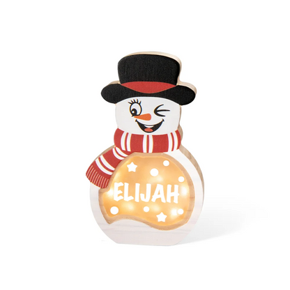 Personalized Snowman LED Light Wooden Decoration with Tabletop Name Block Sign Holiday Party Essentials Winter Christmas Gift for Family Kids