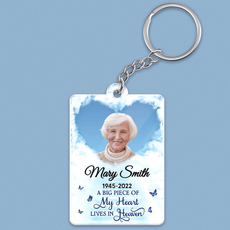 Memorial Photo Sky Heart Cloud Remembrance Keepsake Sympathy Gift Personalized Acrylic Keychain