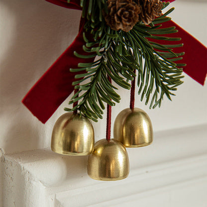 Christmas Bell Velvet Bow Pine Cone Pendant