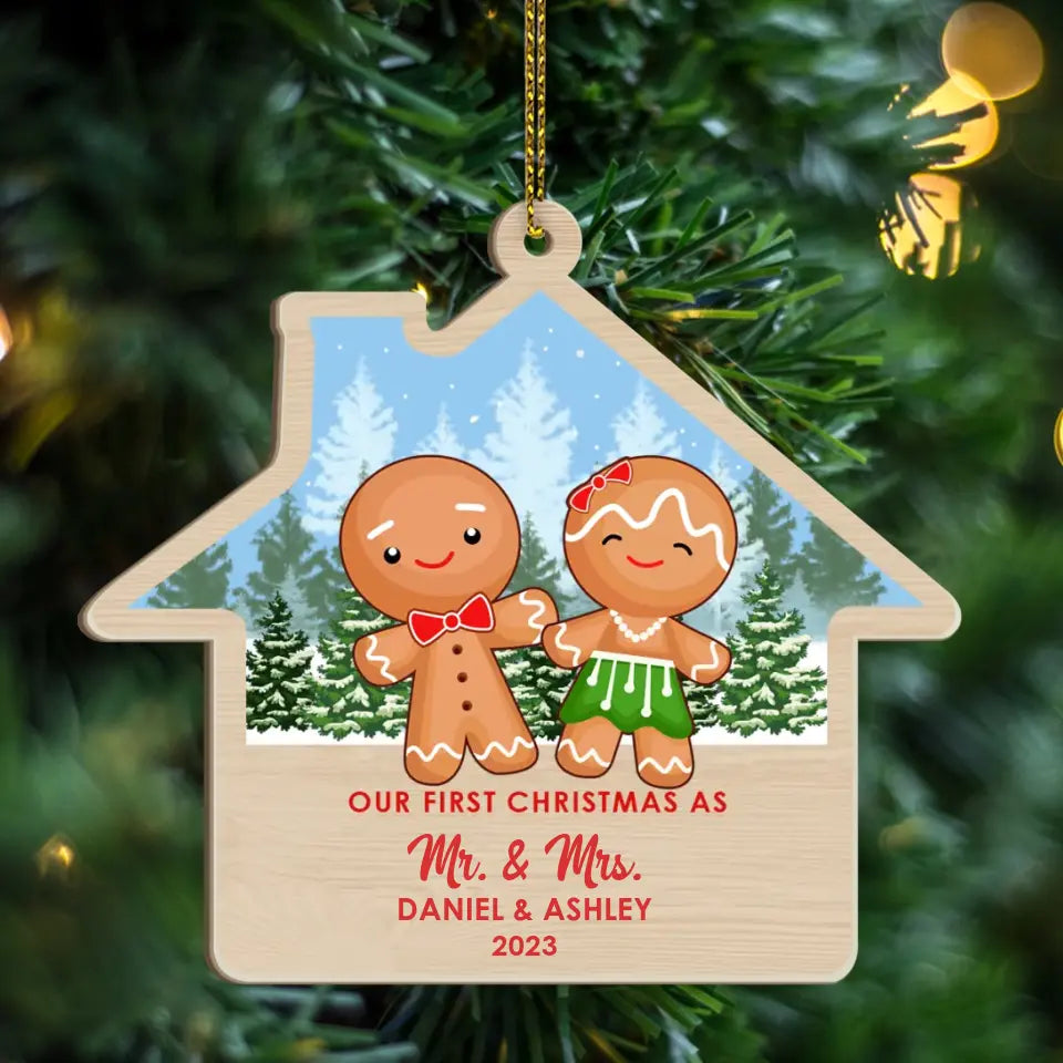 Our First Christmas As Mr. & Mrs. - Personalized Gifts Custom Layered Wooden Ornament For Couples