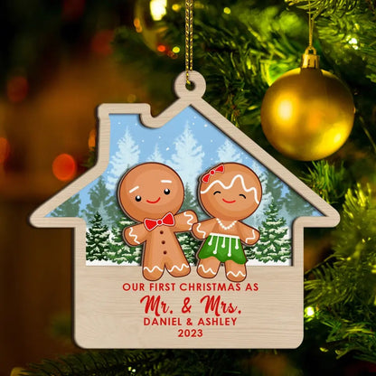 Our First Christmas As Mr. & Mrs. - Personalized Gifts Custom Layered Wooden Ornament For Couples