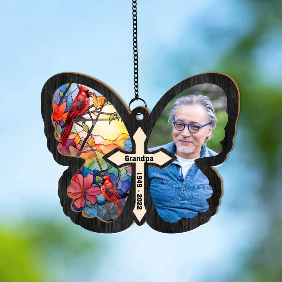 Personalized Butterfly Memorial Photo Suncatcher Ornament, Custom Window Hanging Suncatcher for Loss of Loved One Sympathy Gifts