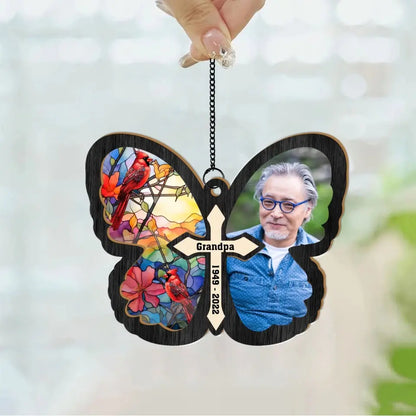 Personalized Butterfly Memorial Photo Suncatcher Ornament, Custom Window Hanging Suncatcher for Loss of Loved One Sympathy Gifts