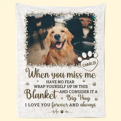 Custom Photo A Big Hug From Me - Memorial Personalized Custom Blanket - Sympathy Gift For Pet Owners, Pet Lovers