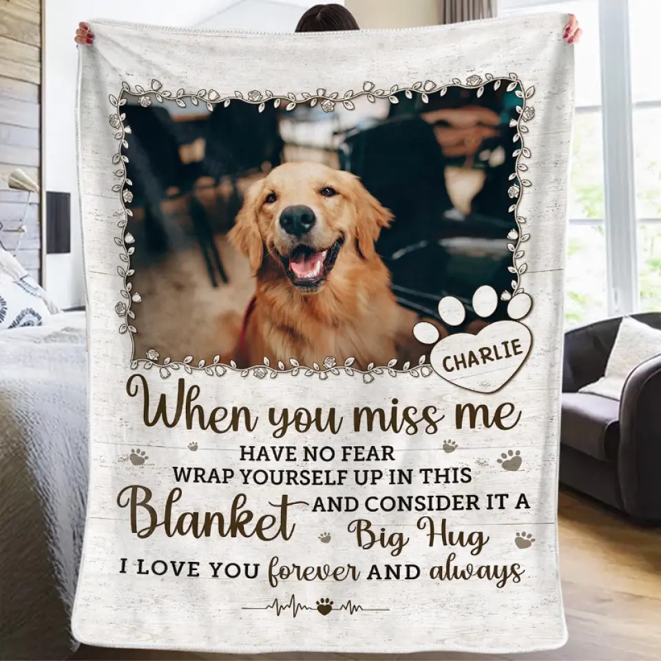 Custom Photo A Big Hug From Me - Memorial Personalized Custom Blanket - Sympathy Gift For Pet Owners, Pet Lovers