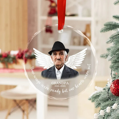 Personalized Your Wings Were Ready But Our Hearts Were Not Glass Ornament, Custom Memorial Photo Christmas Ornament, Remembrance Gifts for Loss of Loved Ones