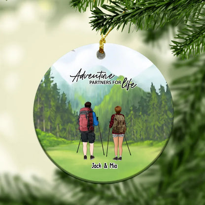 Personalized Adventure Partners For Life Ceramic Ornament, Custom Hiking Couple Best Friend Ornament, Custom Outdoors Gifts Hikers, Backpackers