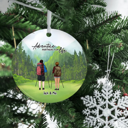 Personalized Adventure Partners For Life Ceramic Ornament, Custom Hiking Couple Best Friend Ornament, Custom Outdoors Gifts Hikers, Backpackers