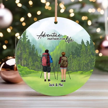 Personalized Adventure Partners For Life Ceramic Ornament, Custom Hiking Couple Best Friend Ornament, Custom Outdoors Gifts Hikers, Backpackers