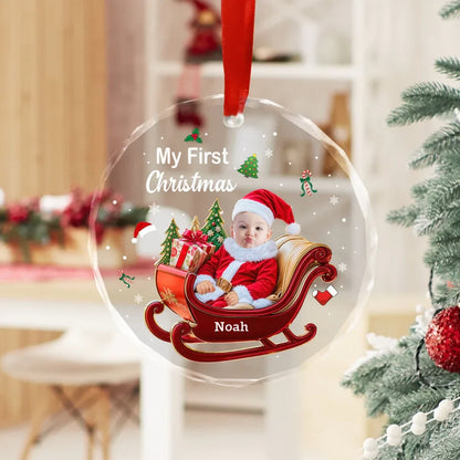 Personalized Baby First Christmas Glass Ornament, Custom Photo Newborn Infant Christmas Ornament, Christmas Gift for New Parents