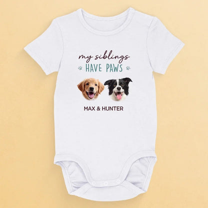 Custom Photo Growing Up With Paws And Little Laughs - Dog & Cat Personalized Custom Baby Onesie - Baby Shower Gift, Gift For Pet Owners, Pet Lovers