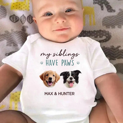 Custom Photo Growing Up With Paws And Little Laughs - Dog & Cat Personalized Custom Baby Onesie - Baby Shower Gift, Gift For Pet Owners, Pet Lovers