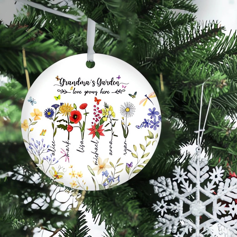 Personalized Grandma's Garden Love Grows Here Ornament, Custom Birth Month Flower Family Ornament, Christmas Gift for Grandma Mom