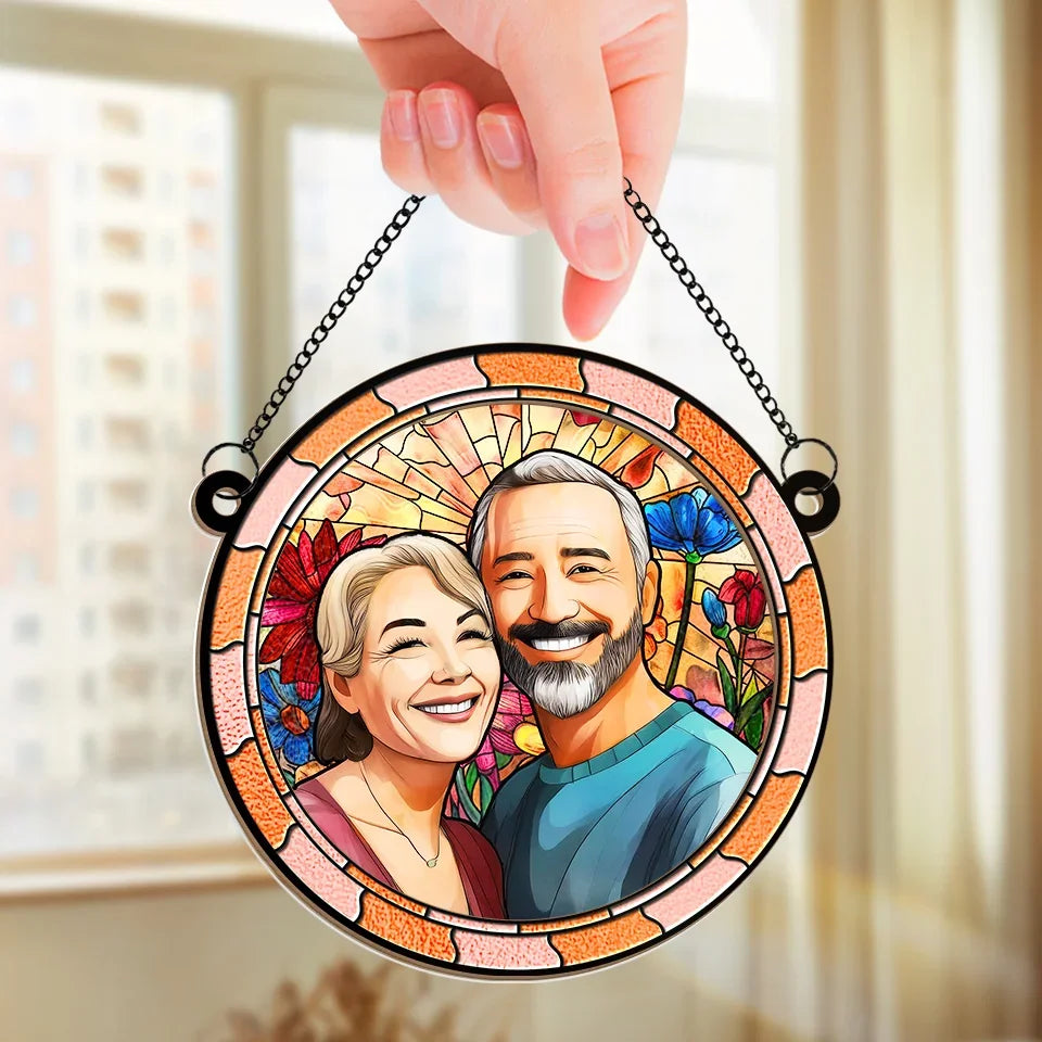 Custom Photo Fall For You More Every Day - Couple Personalized Window Hanging Suncatcher Ornament - Gift For Husband Wife, Anniversary