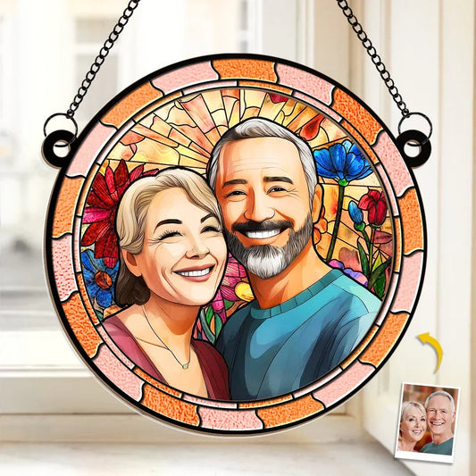 Custom Photo Fall For You More Every Day - Couple Personalized Window Hanging Suncatcher Ornament - Gift For Husband Wife, Anniversary
