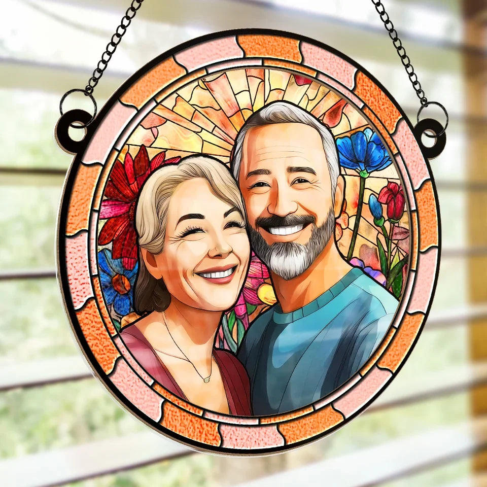 Custom Photo Fall For You More Every Day - Couple Personalized Window Hanging Suncatcher Ornament - Gift For Husband Wife, Anniversary