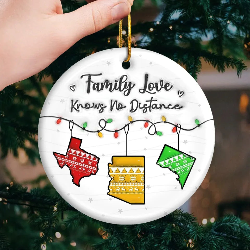 Long Distance Together Forever, Never Truly Apart - Family Personalized Custom Ornament - Acrylic Round Shaped - Christmas Gift For Family Members