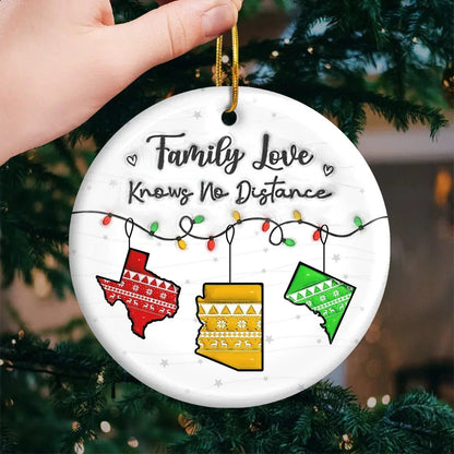 Long Distance Together Forever, Never Truly Apart - Family Personalized Custom Ornament - Acrylic Round Shaped - Christmas Gift For Family Members