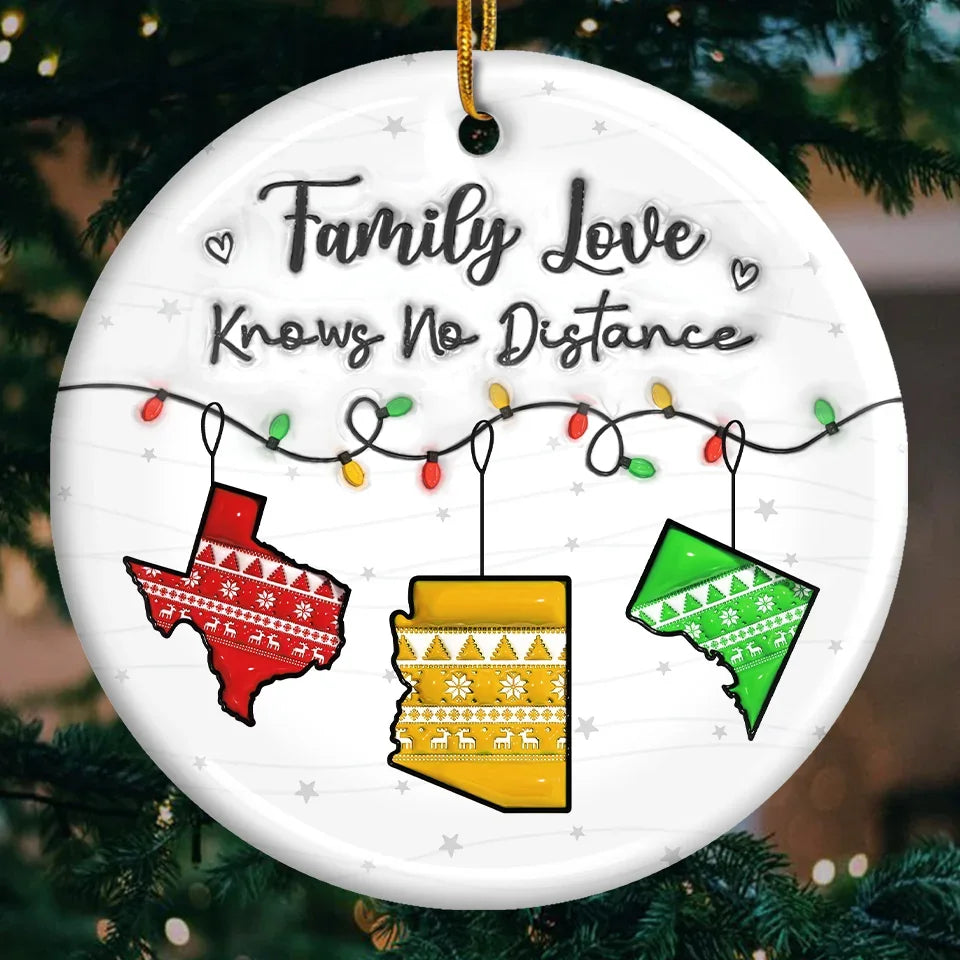 Long Distance Together Forever, Never Truly Apart - Family Personalized Custom Ornament - Acrylic Round Shaped - Christmas Gift For Family Members
