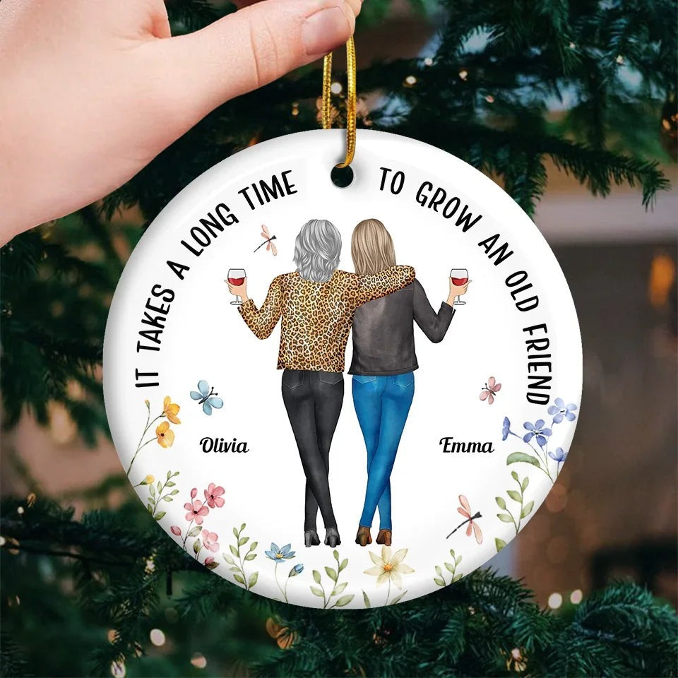 Friendship Is A Journey That Lasts A Lifetime - Bestie Personalized Custom Ornament - Ceramic Round Shaped - Christmas Gift For Best Friends, BFF, Sisters