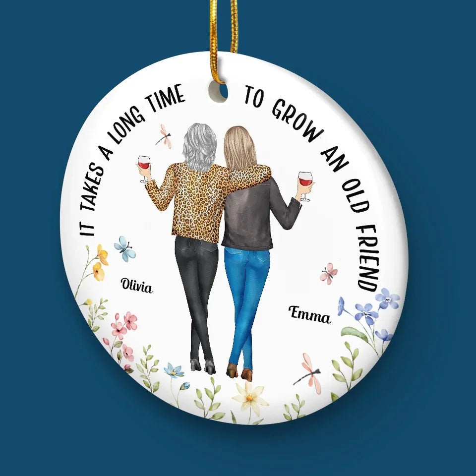 Friendship Is A Journey That Lasts A Lifetime - Bestie Personalized Custom Ornament - Ceramic Round Shaped - Christmas Gift For Best Friends, BFF, Sisters