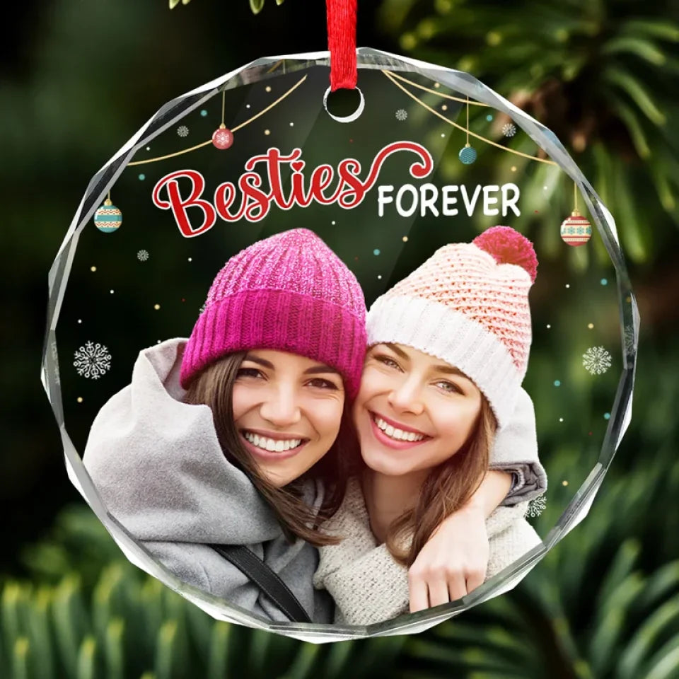 Custom Photo Besties Forever - Bestie Personalized Custom Circle Acrylic Ornament - Christmas Gift For Best Friends, BFF, Sisters, Coworker