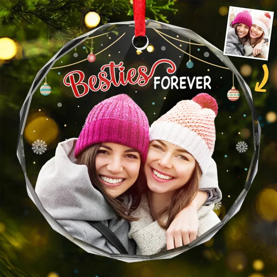 Custom Photo Besties Forever - Bestie Personalized Custom Circle Acrylic Ornament - Christmas Gift For Best Friends, BFF, Sisters, Coworker