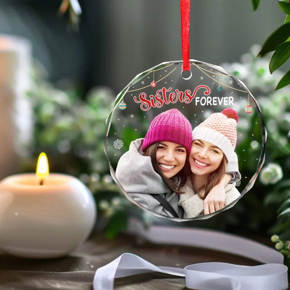 Custom Photo Besties Forever - Bestie Personalized Custom Circle Acrylic Ornament - Christmas Gift For Best Friends, BFF, Sisters, Coworker