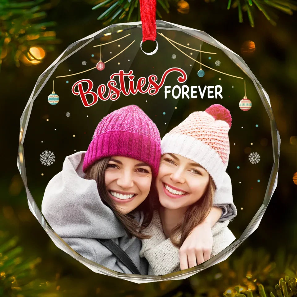 Custom Photo Besties Forever - Bestie Personalized Custom Circle Acrylic Ornament - Christmas Gift For Best Friends, BFF, Sisters, Coworker