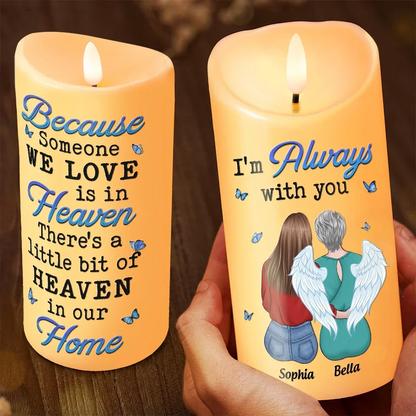 Though Someone We Love Is In Heaven, Their Spirit Fills Our Home With Love - Memorial Personalized Custom LED Candle - Sympathy Gift, Christmas Gift For Family Members